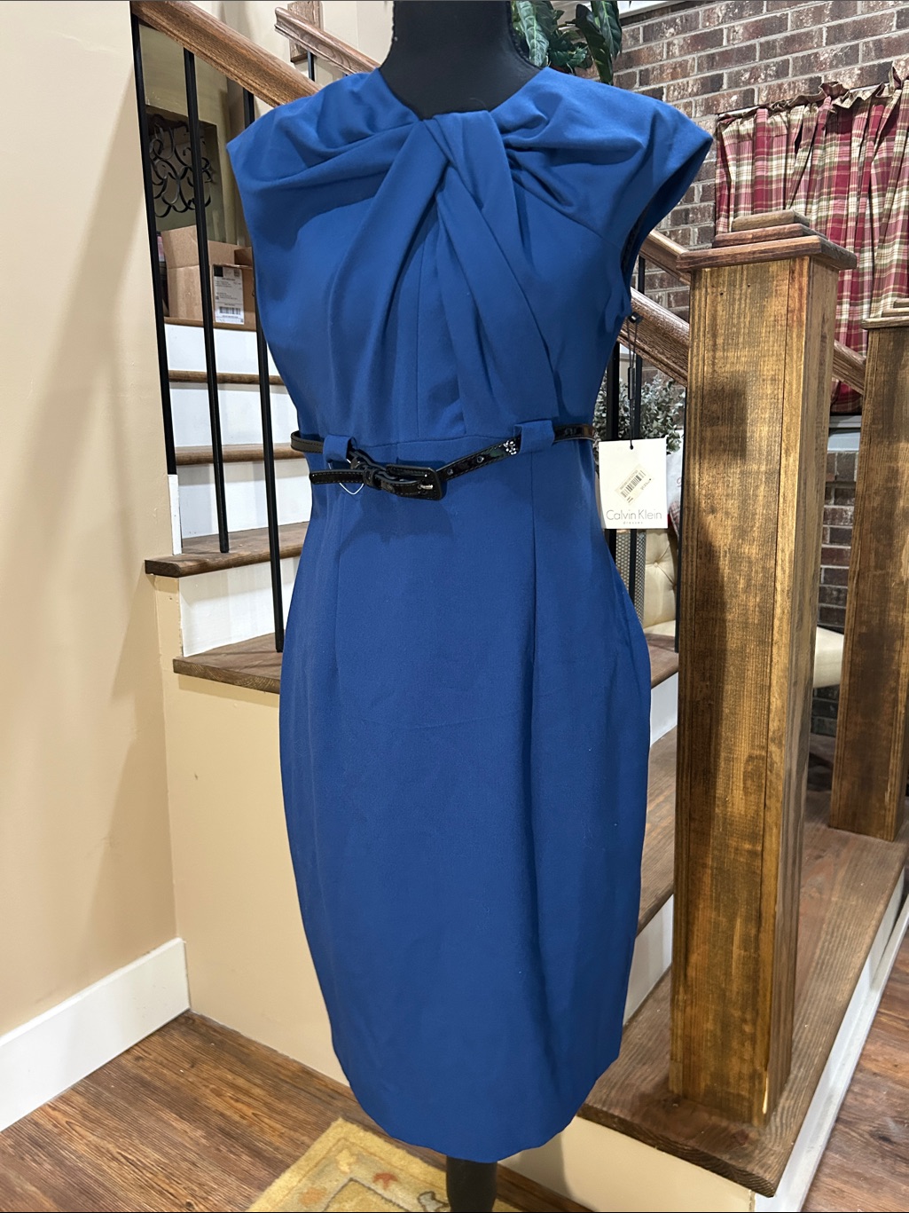 Nwts! Calvin Klein 6 Cobalt Blue Draped Belted Sheath Dress
